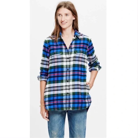 Madewell Flannel Ex-Boyfriend Shirt in Larchmont Plaid Size Large - Picture 1 of 6